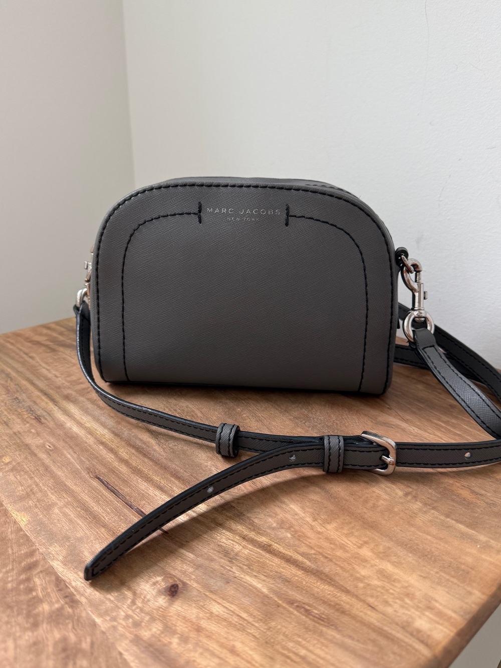 MARC JACOBS Playback Grey Leather Crossbody Bag Silver Hardware